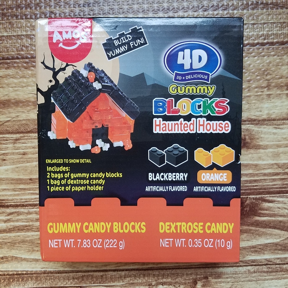 AMOS 4D Gummy Blocks Haunted House Set Black Orange Build Craft Halloween ASMR